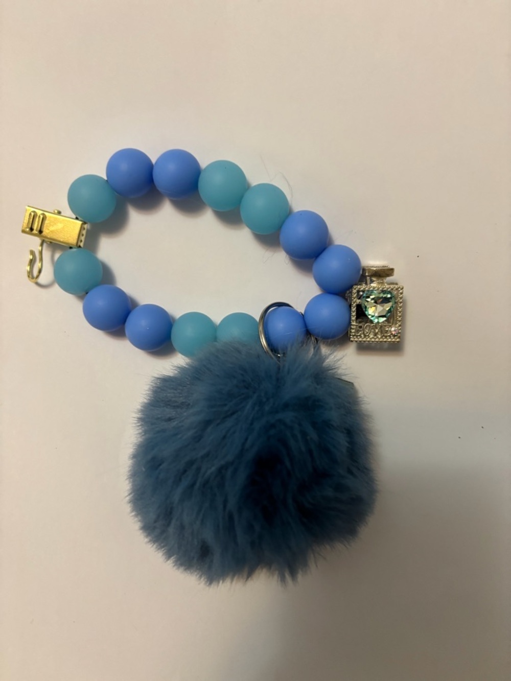 Beaded Pom Pom Bracelet wristlet Keychain